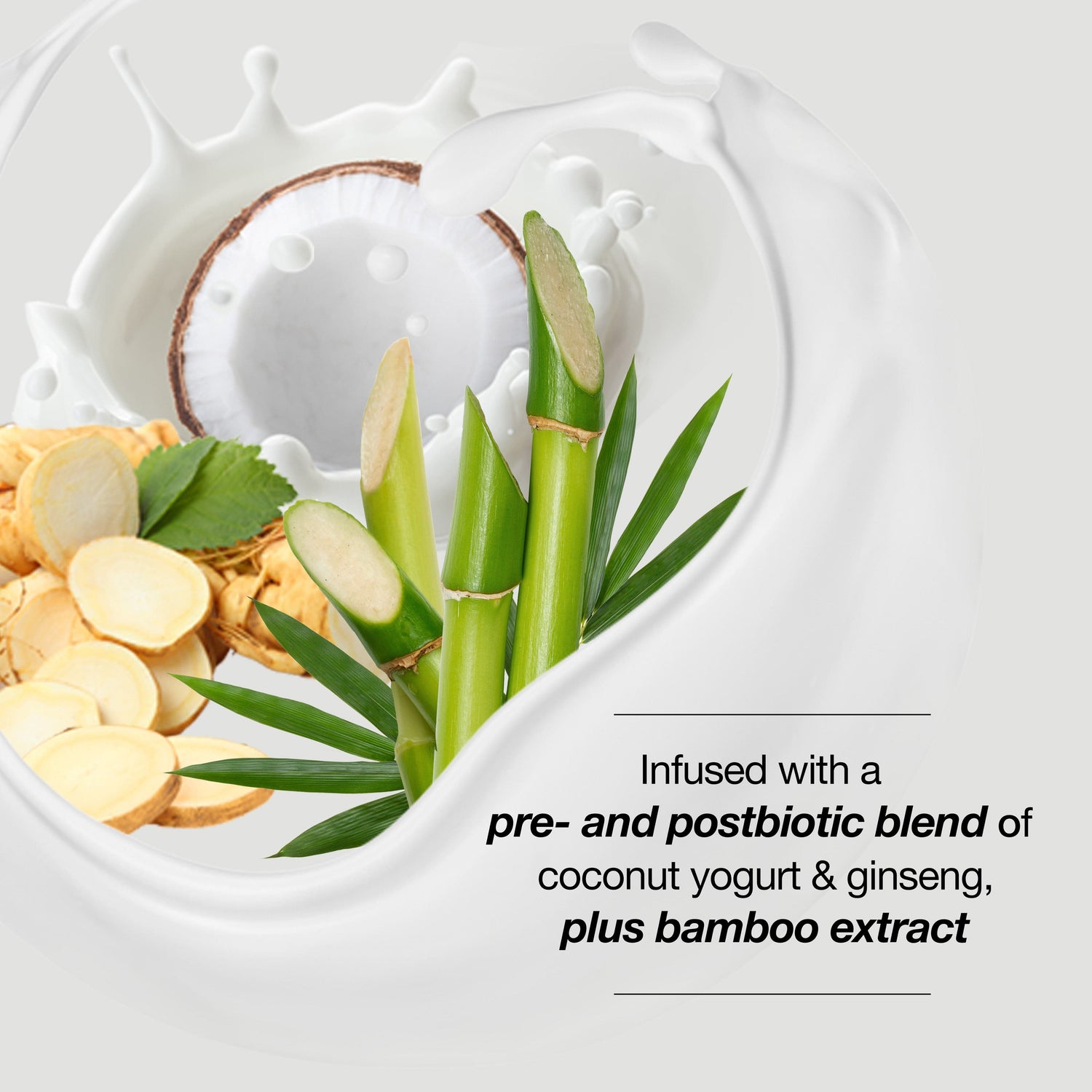 Biotera mousse is infused with a pre and post biotic blend of coconut yogurt and ginseng plus bamboo extract