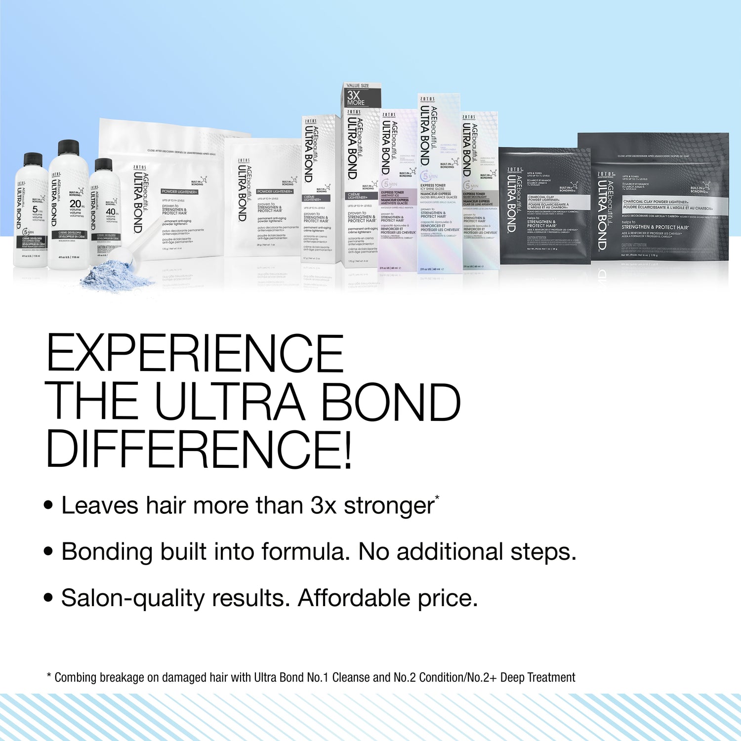 Ultra Bond Line: Leaves hair more than 3x stronger, bonding built into formula. Salon quality-results, affordable price. 